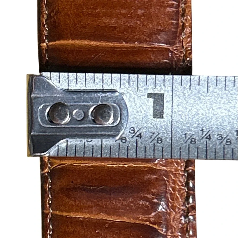 Brighton Brown Embossed Calfskin Leather Belt Gold Buckle Size L (30-43)